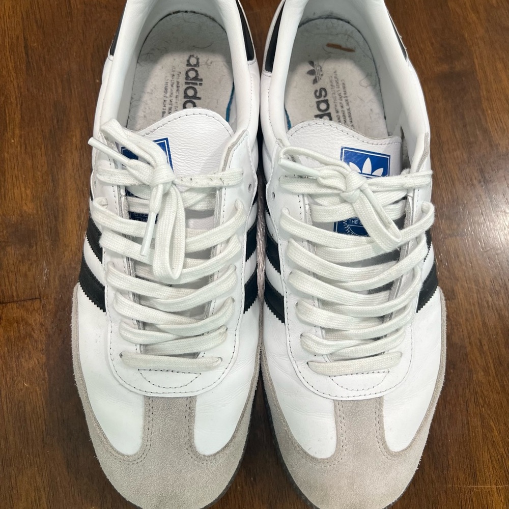 Adidas White and Black Retro Sneakers with Suede Accents